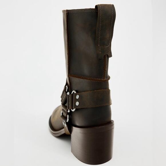 ZARA WIDE HEELED LEATHER ANKLE BOOTS - Picture 5 of 8